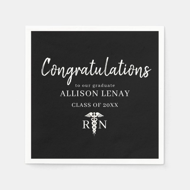 Personalized Nurse Graduation Party Black White Napkins (Front)