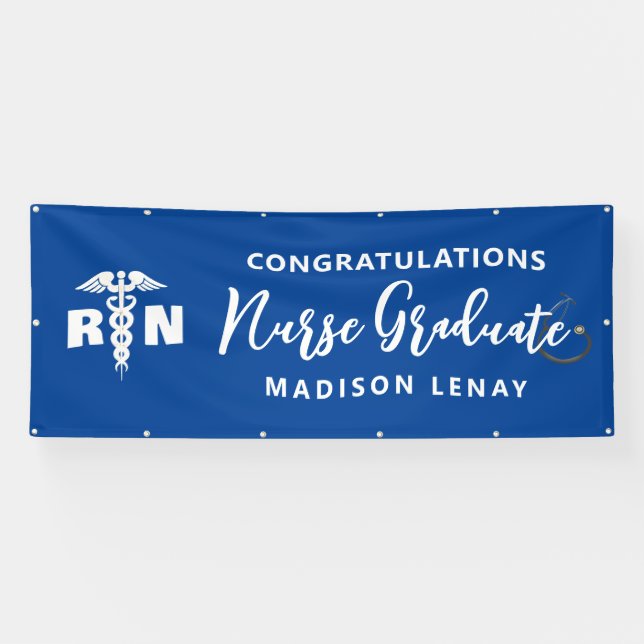 Personalized Nurse Graduation Party Blue Custom Banner (Horizontal)