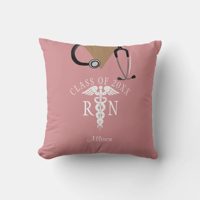 Personalized Nurse Graduation Pink Scrub Top Throw Pillow (Front)