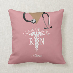 Personalized Nurse Graduation Pink Scrub Top Throw Pillow