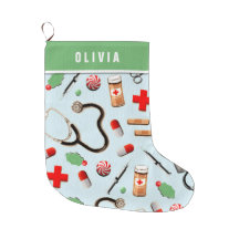 Fis Medical Personalized Light Pink Scrubs Christmas Stocking