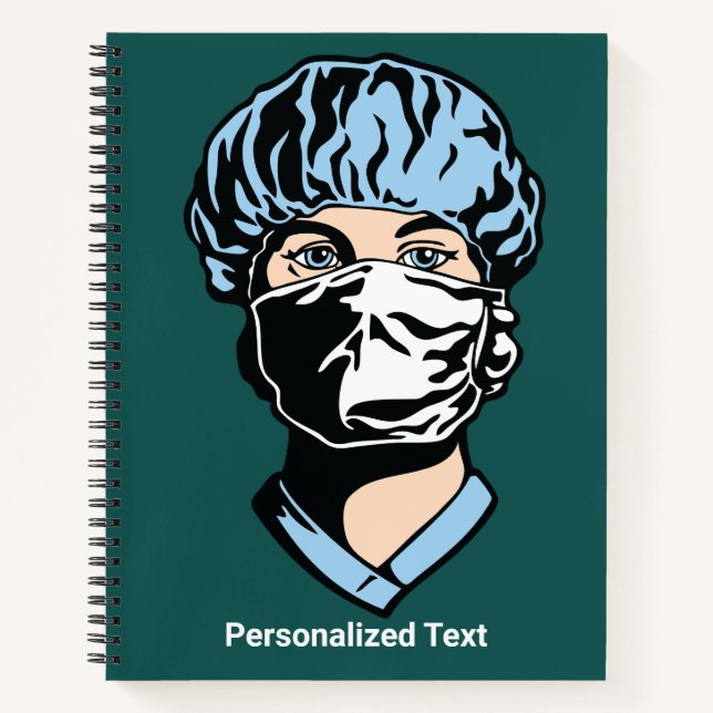 Personalized Nurse in Scrubs and Face mas Medical Notebook (Front)