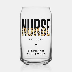 Personalized Nurse Leopard Print RN Graduation Can Glass