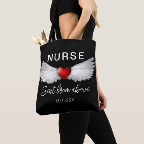 Personalized Nurse Medical Angel Wings Red Heart Tote Bag