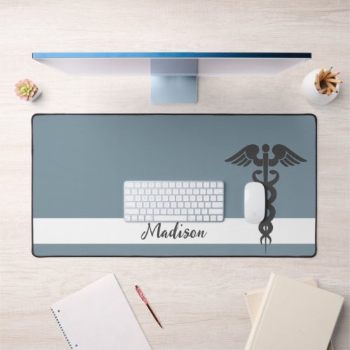 Personalized Nurse Medical Dusty Blue Name Desk Mat