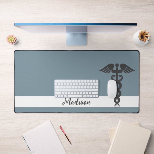 Personalized Nurse Medical Dusty Blue Name Desk Mat (Office 1)