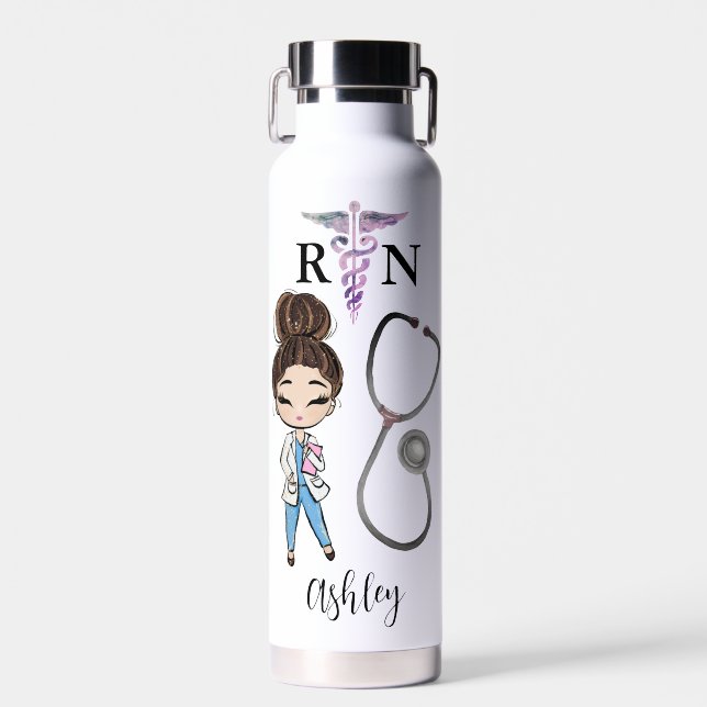Personalized Nurse Monogram Gift Water Bottle (Front)