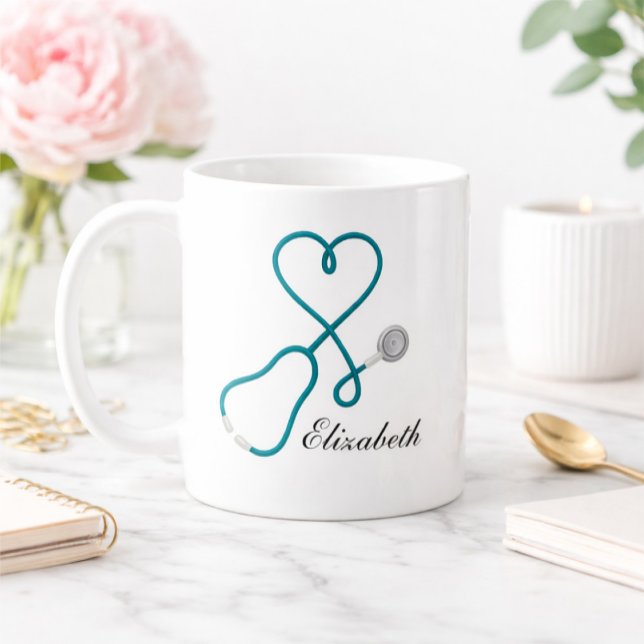 Personalized Nurse Mug with Heart Stethoscope (Creator Uploaded)