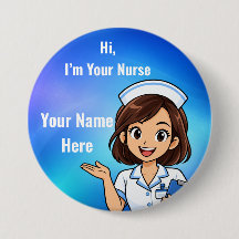 Personalized Nurse Name Badge Blue Gradient Button