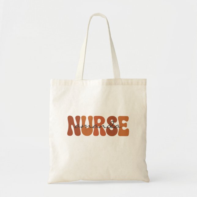Personalized Nurse Name Retro Wavy Typography Tote Bag (Front)
