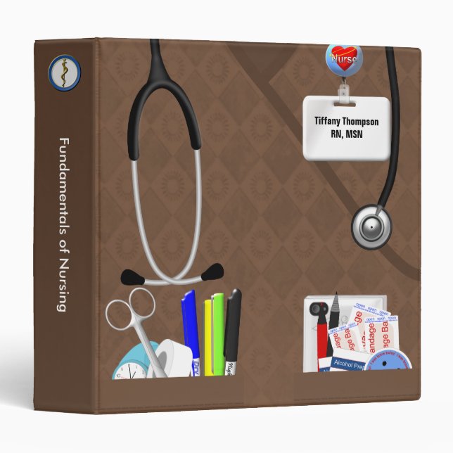 Personalized Nurse Pockets 1.5 Inch Brown Scrubs Binder (Front/Spine)