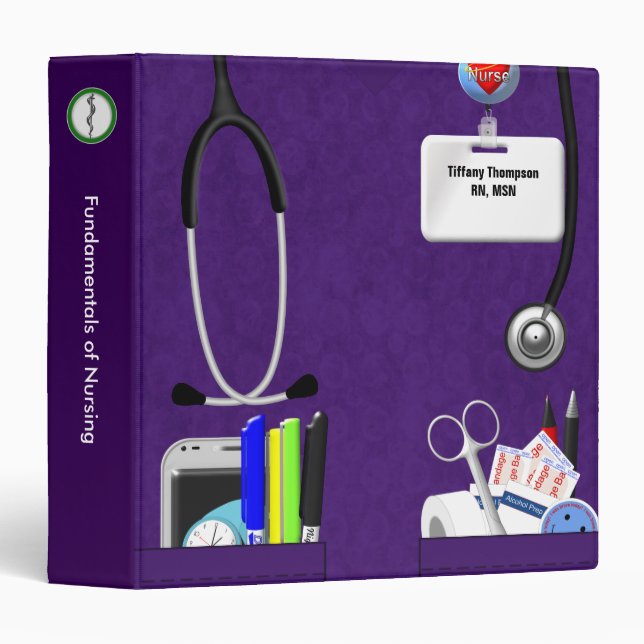 Personalized Nurse Pockets 1.5 Inch Dark Purple 3 Ring Binder (Front/Spine)