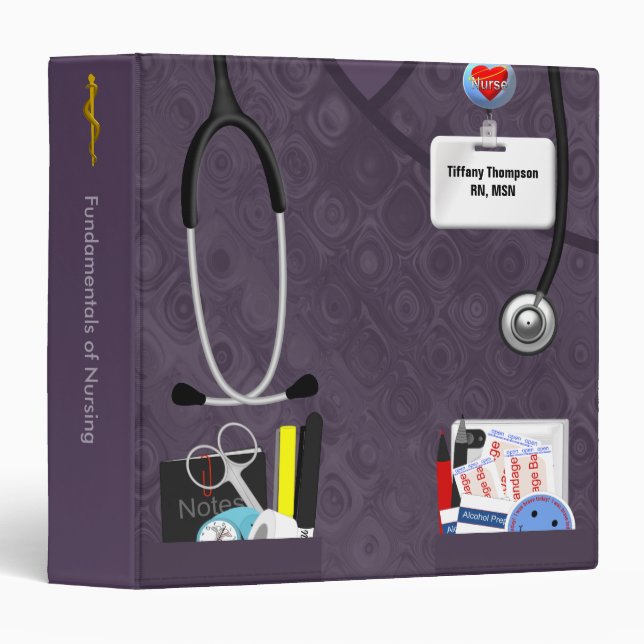 Personalized Nurse Pockets 1.5 Inch Purple Scrubs Binder (Front/Spine)