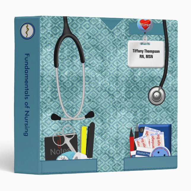 Personalized Nurse Pockets 1.5 Inch Teal Scrubs Binder (Front/Spine)