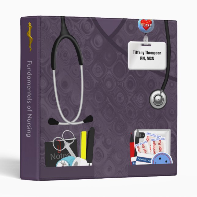 Personalized Nurse Pockets 1 Inch Purple Scrubs Binder (Front/Spine)