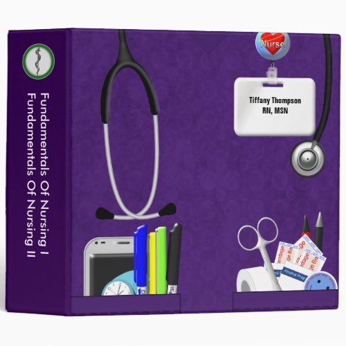 Personalized Nurse Pockets 2 Inch Dark Purple 3 Ring Binder