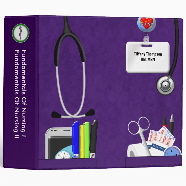 Personalized Nurse Pockets 2 Inch Dark Purple 3 Ring Binder (Front/Spine)