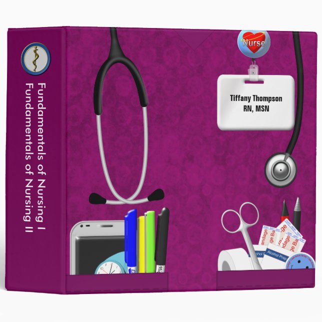 Personalized Nurse Pockets 2 Inch Hot Pink Binder (Front/Spine)