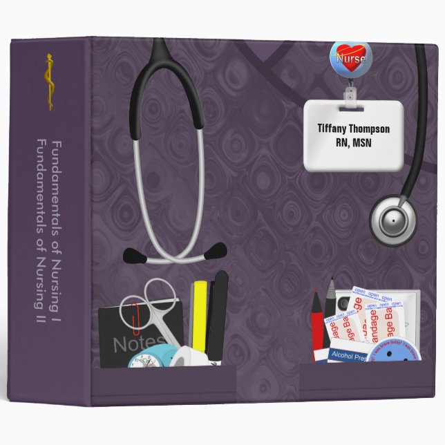 Personalized Nurse Pockets 2 Inch Purple Scrubs Binder (Front/Spine)