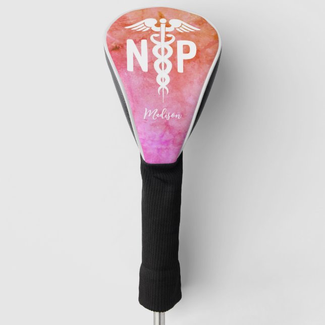 Personalized Nurse Practitioner Modern Medical Golf Head Cover (Front)