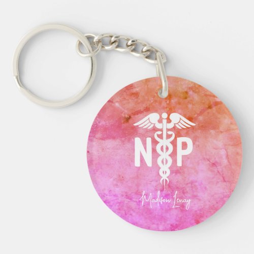 Personalized Nurse Practitioner Pink Medical Keychain