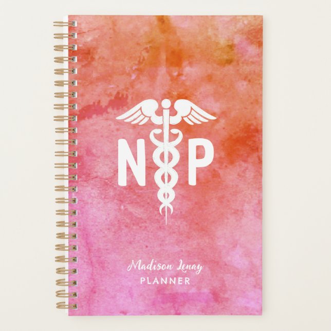 Personalized Nurse Practitioner Pink Orange Custom Planner (Front)