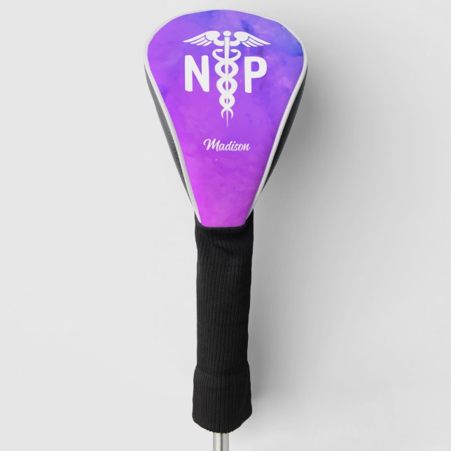 Personalized Nurse Practitioner Purple Pink Custom Golf Head Cover (Front)