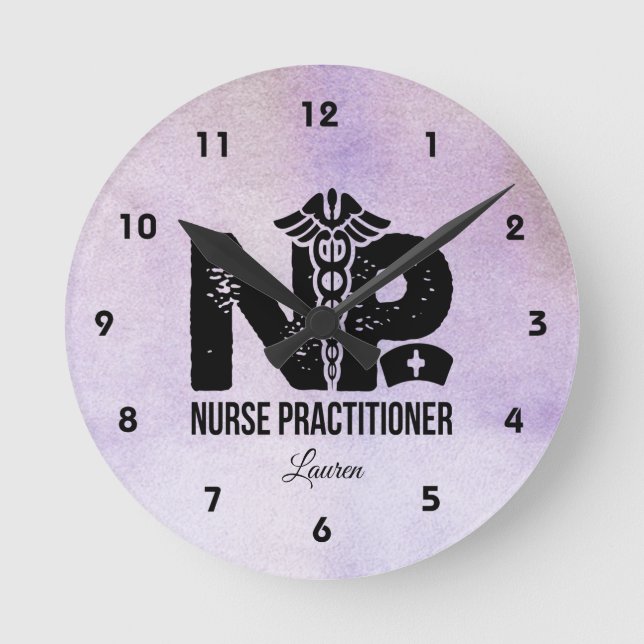 Personalized Nurse Practitioner Purple Round Clock (Front)