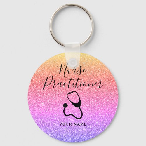 Personalized Nurse Practitioner Rainbow Glitter Keychain