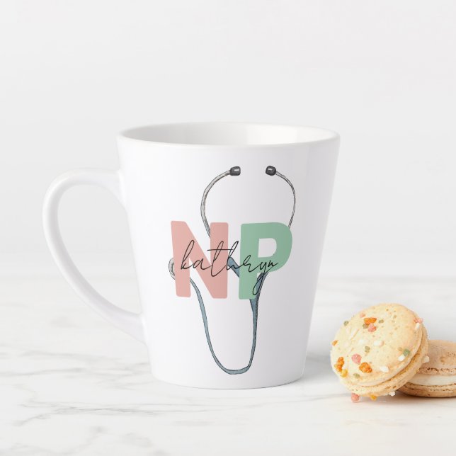 Personalized Nurse Practitioner Retro NP Name Gift Latte Mug (In Situ)