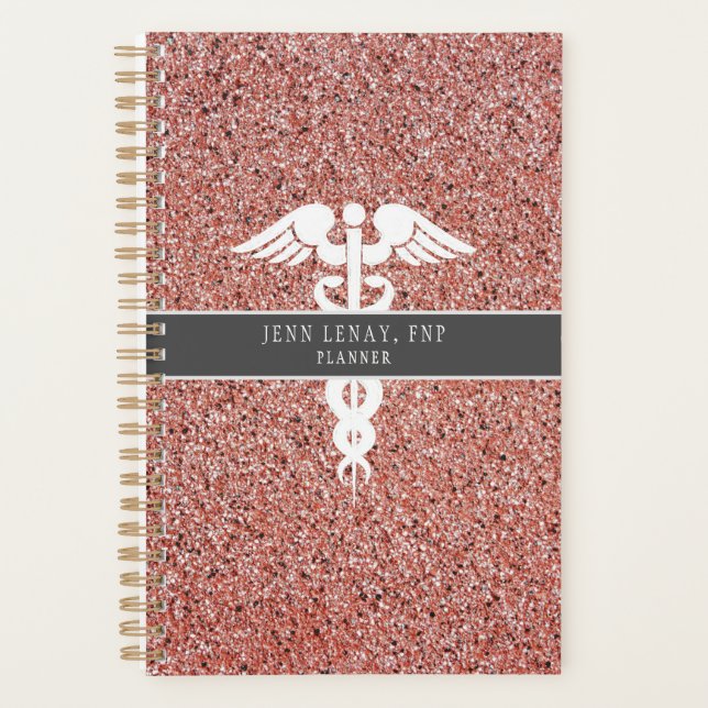 Personalized Nurse Practitioner Rose Gold Glitter Planner (Front)