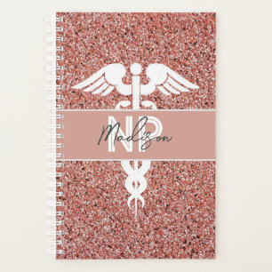 Personalized Nurse Practitioner Rose Gold Glitter Planner