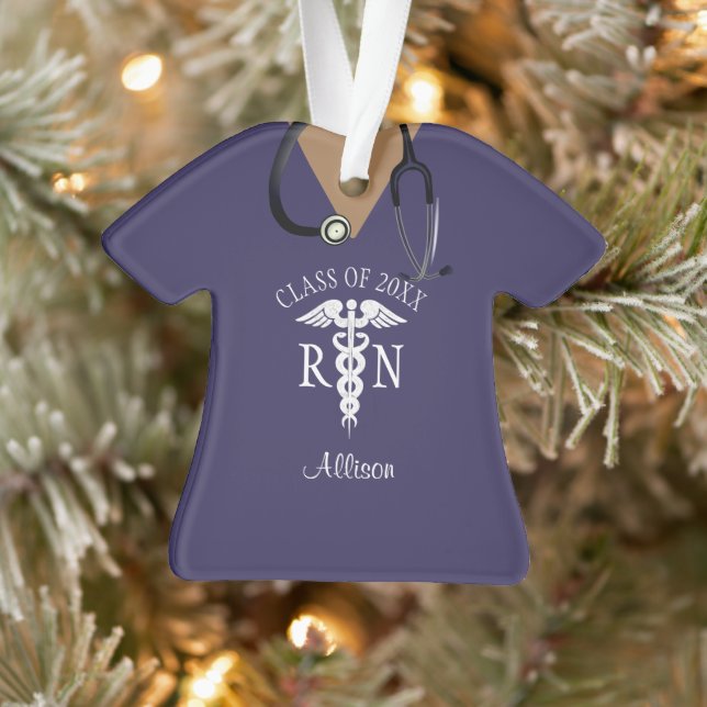 Personalized Nurse Purple Scrub Top Custom Ornament (Tree)