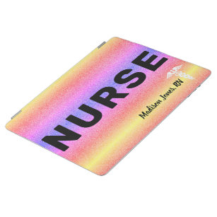 Personalized Nurse Rainbow Faux Glitter Fun iPad Smart Cover