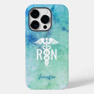 Personalized Nurse RN Aqua Blue Marble Case-Mate iPhone 14 Pro Case
