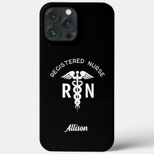 Personalized Nurse RN Black White Medical iPhone 13 Pro Max Case