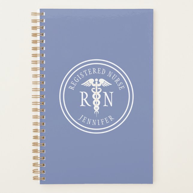 Personalized Nurse RN Blue Medical Caduceus Planner (Front)