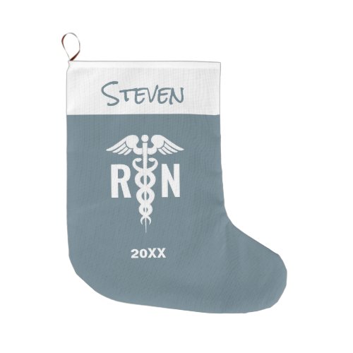 Personalized Nurse RN Blue White Medical Caduceus  Large Christmas Stocking