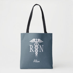 Personalized Nurse RN Dusty Blue Medical Caduceus Tote Bag