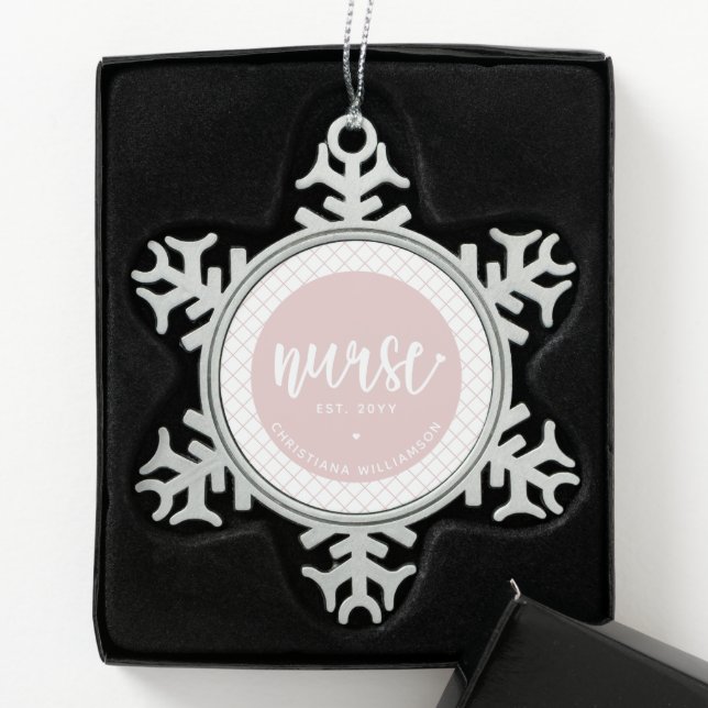 Personalized Nurse RN graduation Elegant Snowflake Pewter Christmas Ornament (Box)
