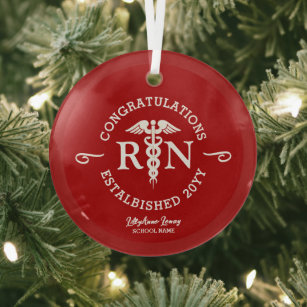 Personalized Nurse RN Graduation Red Medical Glass Ornament