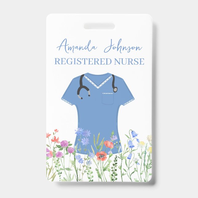 Personalized Nurse RN LPN NP Blue Scrubs Badge (Front)