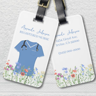 Personalized Nurse RN LPN NP Blue Scrubs Luggage Tag