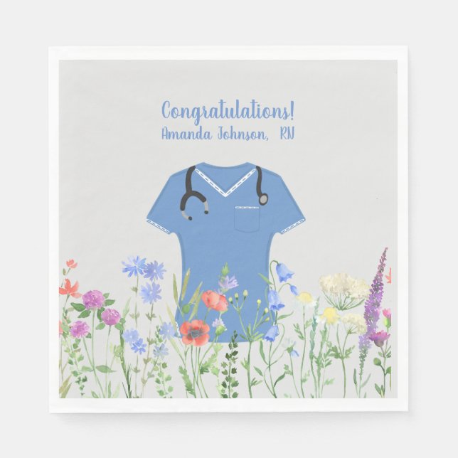 Personalized Nurse RN LPN NP Blue Scrubs Napkins (Front)