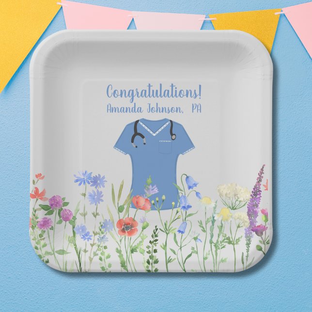 Personalized Nurse RN LPN NP Blue Scrubs Paper Plates (Creator Uploaded)