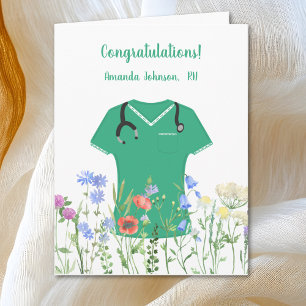 Personalized Nurse RN LPN NP Green Scrubs Card