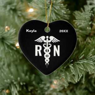 Personalized Nurse RN Medical Heart Shaped Custom Ceramic Ornament