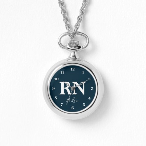 Personalized Nurse RN Navy Blue White Script Watch