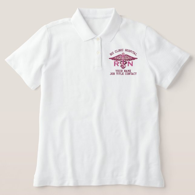 Personalized Nurse RN Your Text Medical Caduceus Embroidered Polo Shirt (Design Front)
