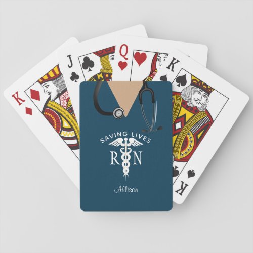 Personalized Nurse Scrub Top Navy Blue Medical Poker Cards